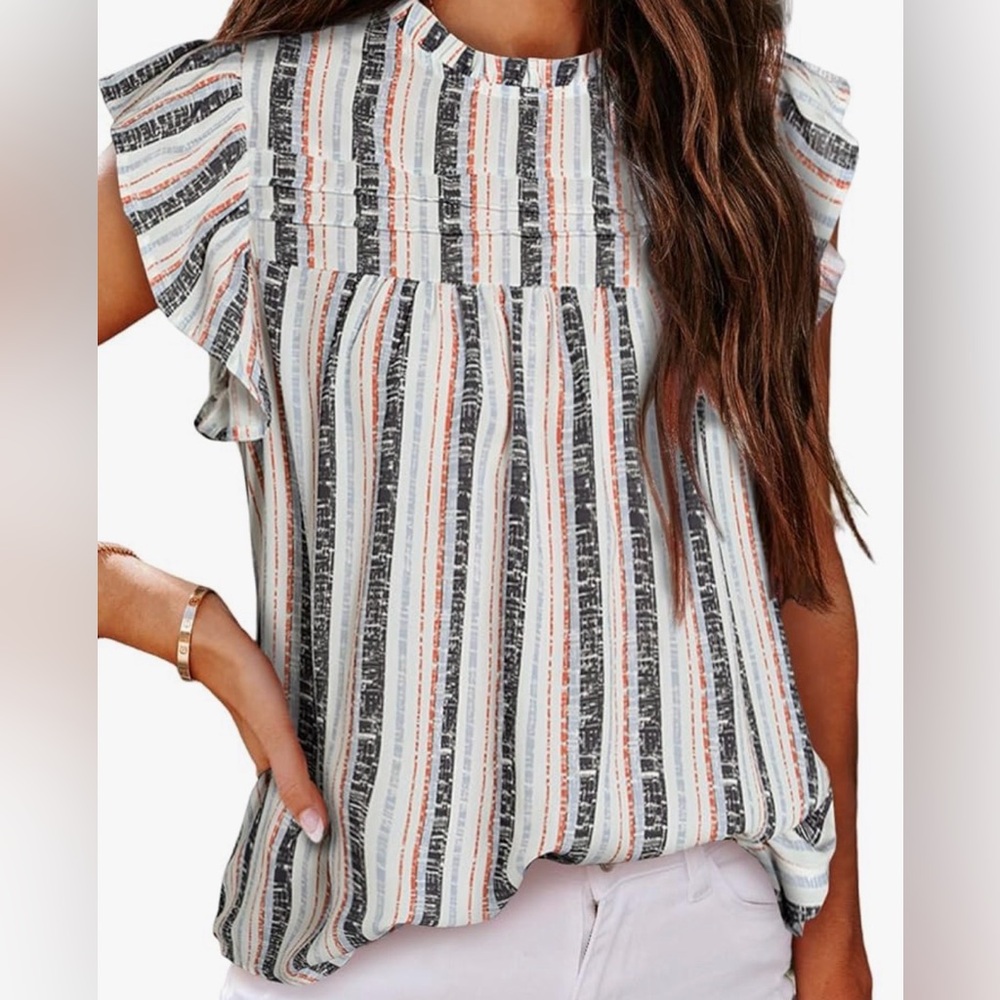 Striped Ruffle Sleeve Top